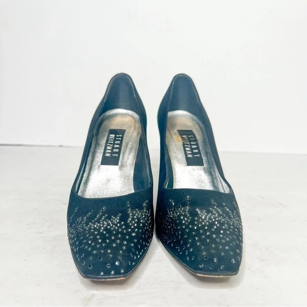 VTG Stuart Weitzman Black Fabric Rhinestone Heels Pumps Size 6.5 Women’s